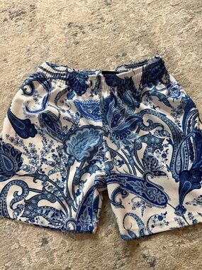Drip Blue and White Paisley Kids Shorts